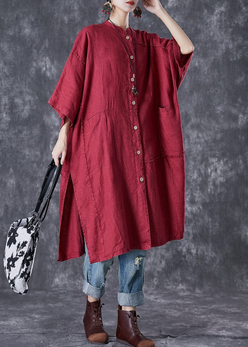 Boho Mulberry Oversized Patchwork Side Öppen Linne Lång Cardigan Sommar - Koftor för kvinnor