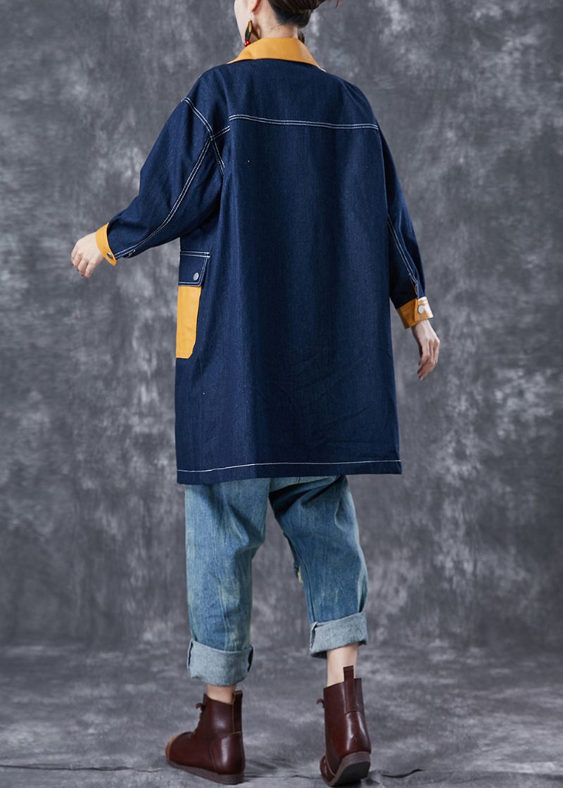 Boho Navy Oversized Patchwork-fickor Denimrock Ytterkläder Höst - Trenchcoats för kvinnor