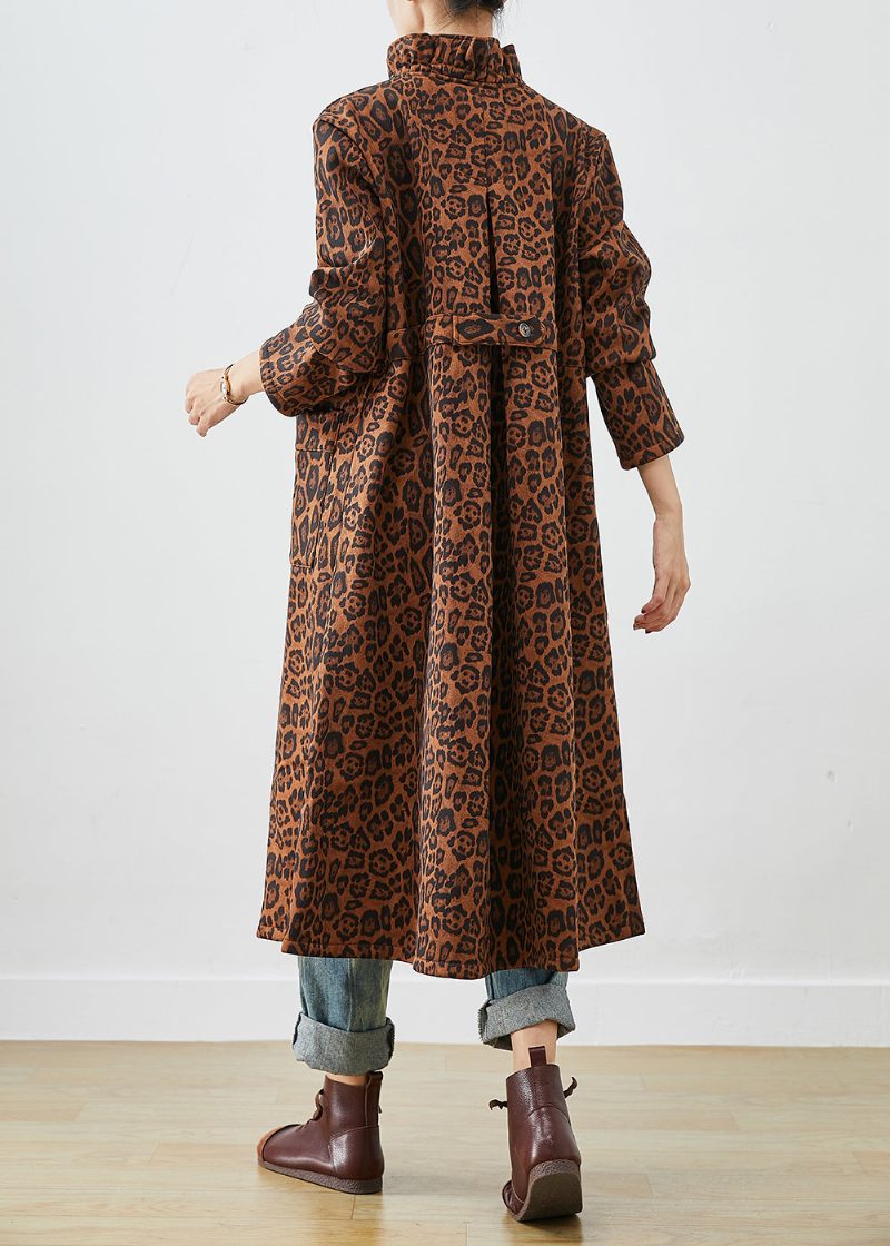 Boho Oversized Leopardtryck Bomull Trenchcoats Höst - Trenchcoats för kvinnor