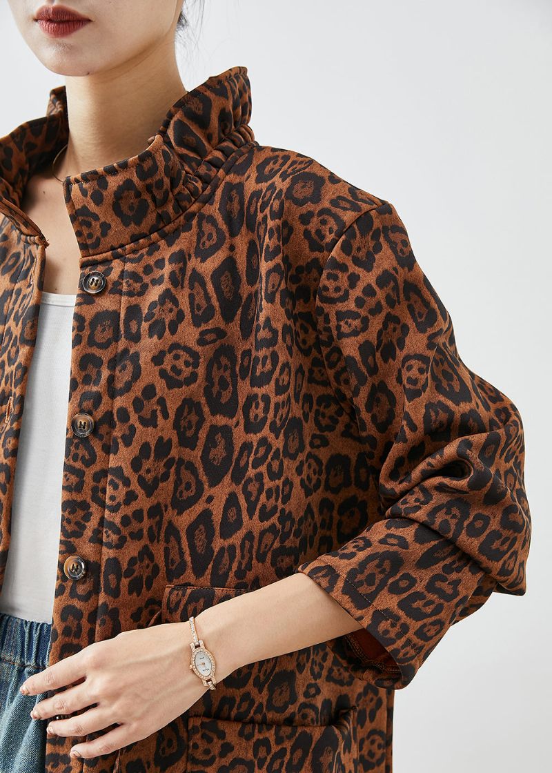 Boho Oversized Leopardtryck Bomull Trenchcoats Höst - Trenchcoats för kvinnor