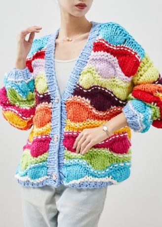 Boho Rainbow Oversized Patchwork Knit Cardigan Spring