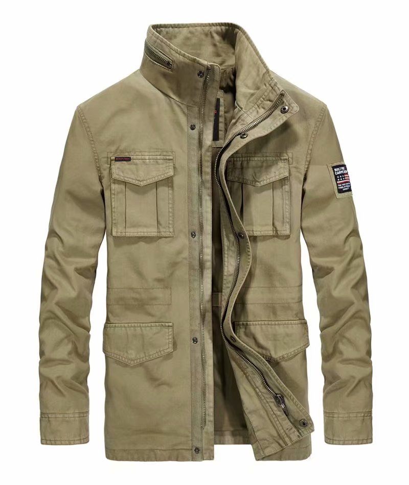 Bomullsjackor Jeansjackor För Män Lång Krage Med Flera Fickor Casual Coat Militär Vindjacka För Män - 58171 Khaki