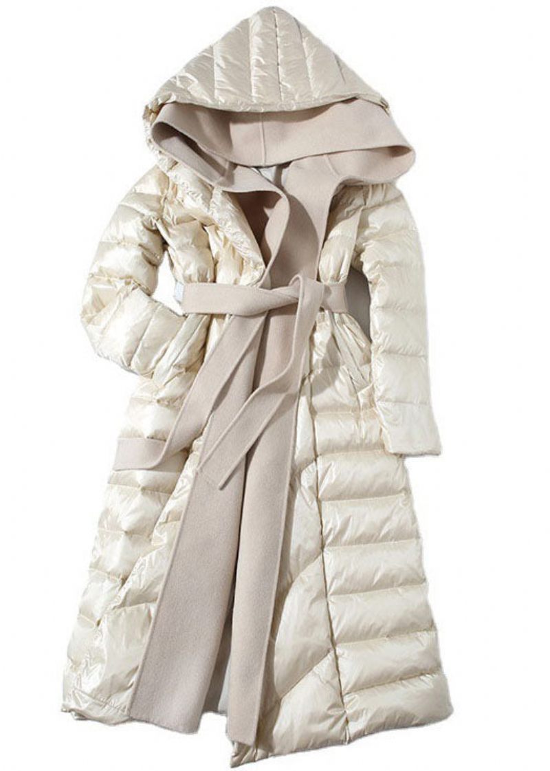 Boutique Beige Hooded Patchwork Duck Down Falska Tvådelade Kappor Vinter - Dunjackor för kvinnor