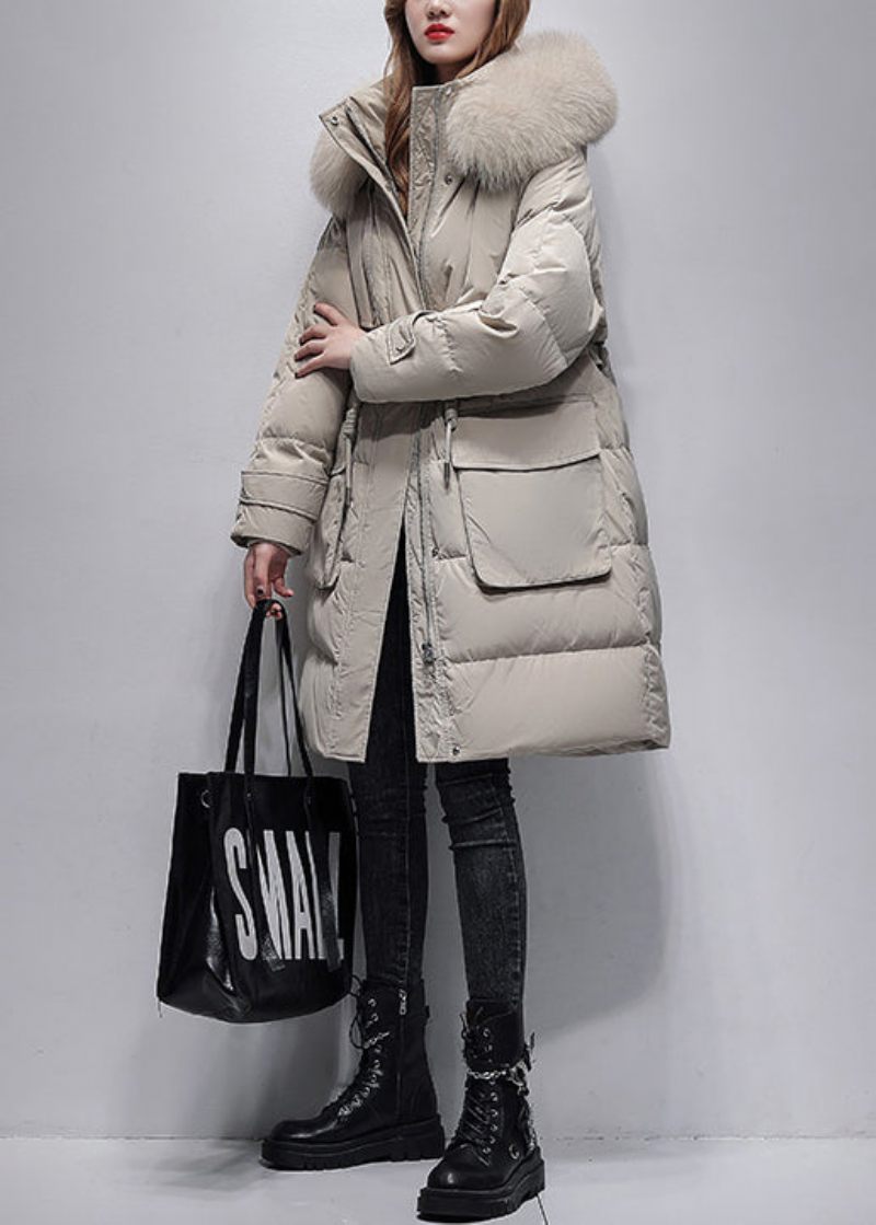 Boutique Beige Pälskrage Hooded Dragsko Duck Down Coat Winter