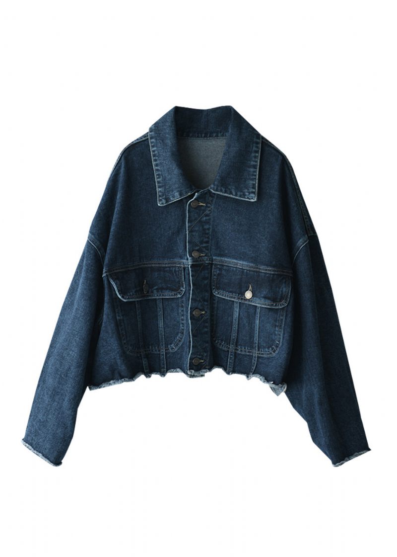 Boutique Blå Peter Pan Krage Button Cotton Denim Coat Alla - Vinterkappor för kvinnor