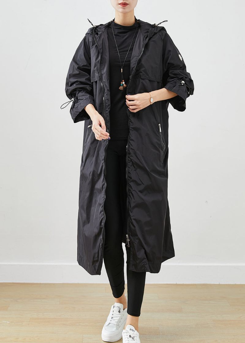 Boutique Black Zip Up Dragstring Spandexrockar Höst - Trenchcoats för kvinnor