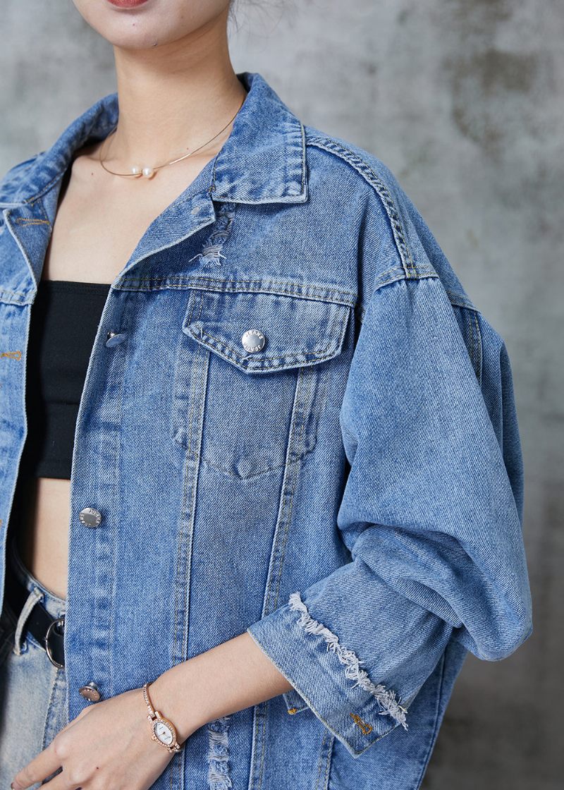 Boutique Blue Oversized 7 Rivet Denim Jackor Spring - Vinterkappor för kvinnor