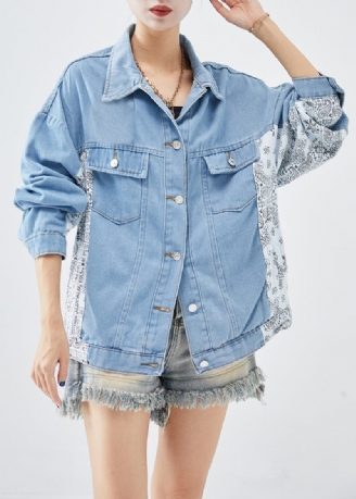 Boutique Blue Oversized Patchwork Cotton Coats Höst