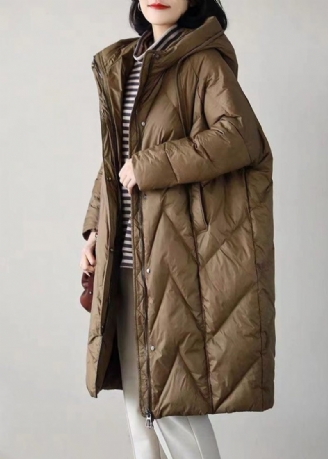 Boutique Choklad Hooded Dragsko Fickor Duck Down Puffer Jacka Vinter