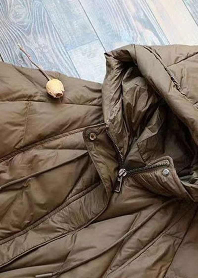 Boutique Choklad Hooded Dragsko Fickor Duck Down Puffer Jacka Vinter - Dunjackor för kvinnor