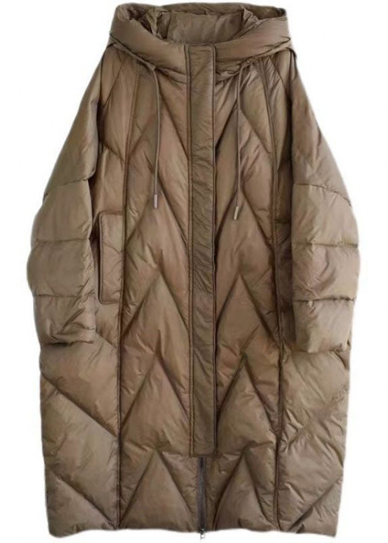 Boutique Choklad Hooded Dragsko Fickor Duck Down Puffer Jacka Vinter - Dunjackor för kvinnor