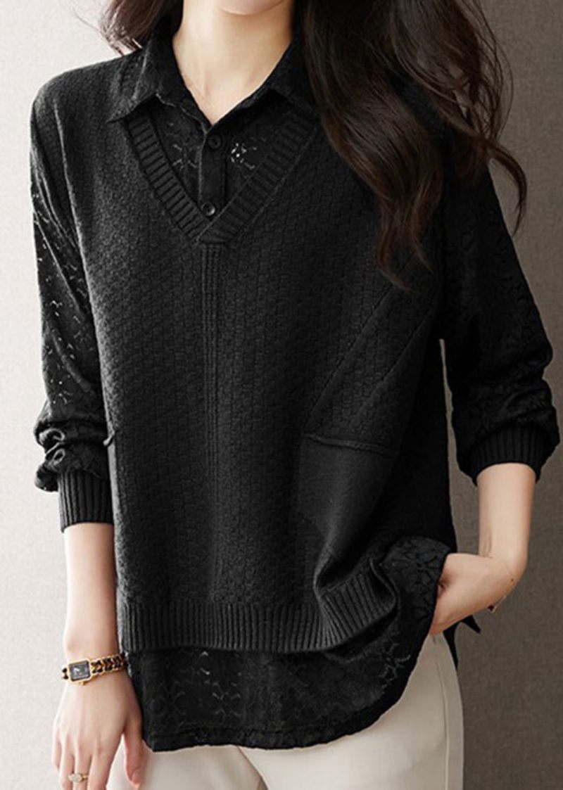 Boutique Coffee Peter Pan Krage False Two Piece Woolen Knit Shirts Fall - Ullrockar för kvinnor