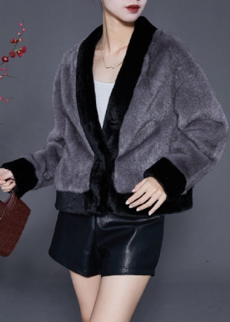 Boutique Grå Oversized Warm Fuzzy Fur Fluffy Coats Vinter