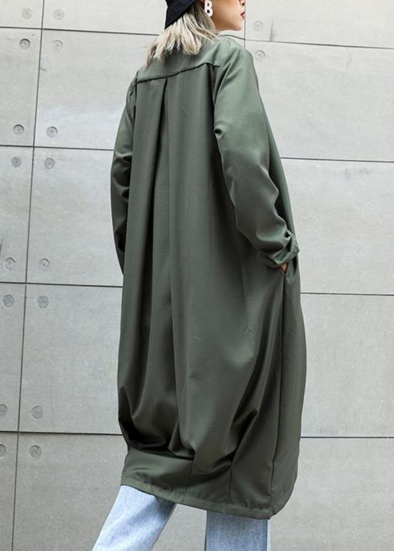 Boutique Grågrön Kappor Kvinnor Oversize Maxi Kappa Skårade Fickor Asymmetriska Ytterkläder - Trenchcoats för kvinnor