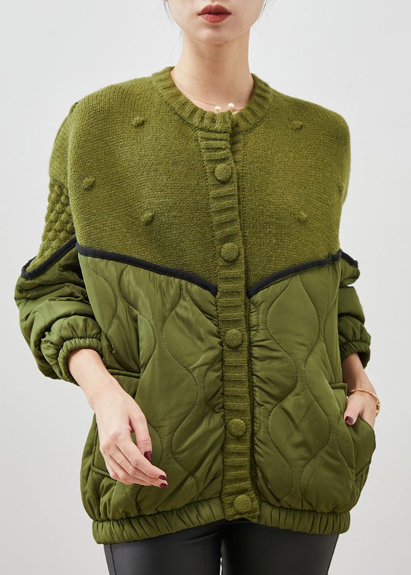 Boutique Green Oversized Patchwork Knit Cardigans Spring - Koftor för kvinnor