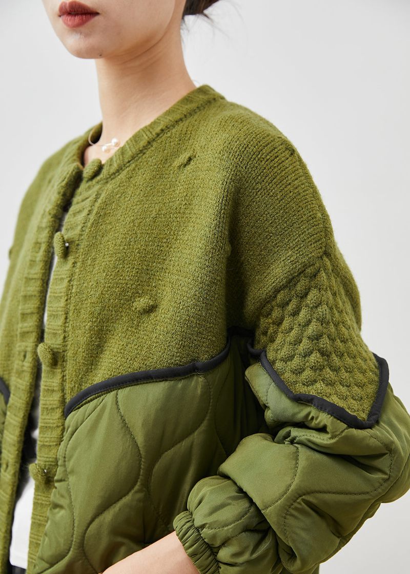 Boutique Green Oversized Patchwork Knit Cardigans Spring - Koftor för kvinnor