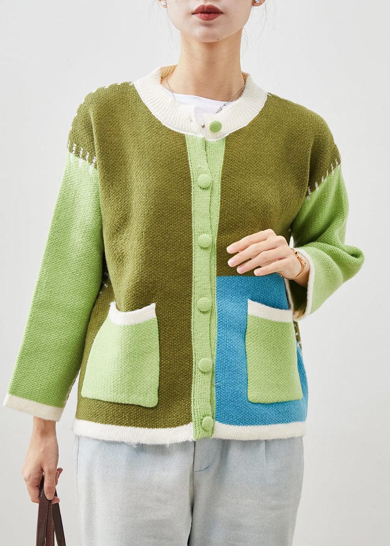 Boutique Grön Oversized Patchwork Knit Jackor Spring