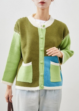 Boutique Grön Oversized Patchwork Knit Jackor Spring