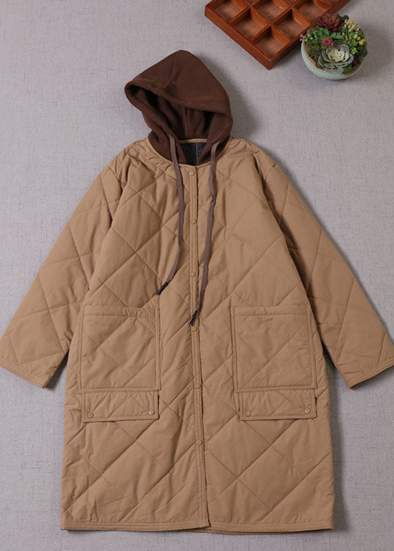 Boutique Khaki Hooded Patchwork Fin Bomullsfylld Parka Winter