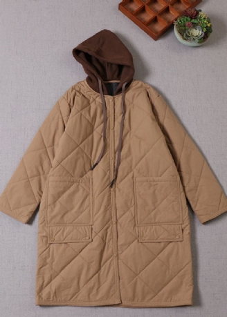 Boutique Khaki Hooded Patchwork Fin Bomullsfylld Parka Winter