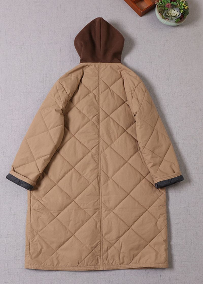 Boutique Khaki Hooded Patchwork Fin Bomullsfylld Parka Winter - Dunjackor för kvinnor