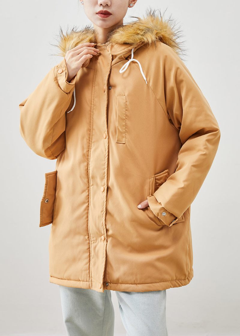 Boutique Khaki Pälskrage Oversized Tjock Fin Bomull Fylld Pufferjacka Vinter