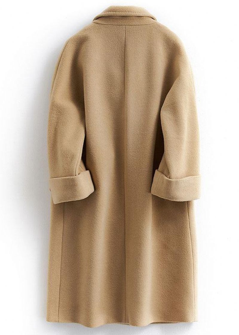 Boutique Khaki Yllerock Dam Plus Size Lång Kappa Dubbelbröst Ylle Naggade Ytterkläder - Trenchcoats för kvinnor