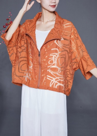 Boutique Orange Oversized Hollow Out Cotton Coat Batwing Sleeve