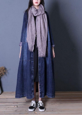 Boutique Oversize Lång Höst Denim Blå Patchwork Button Down Damrockar