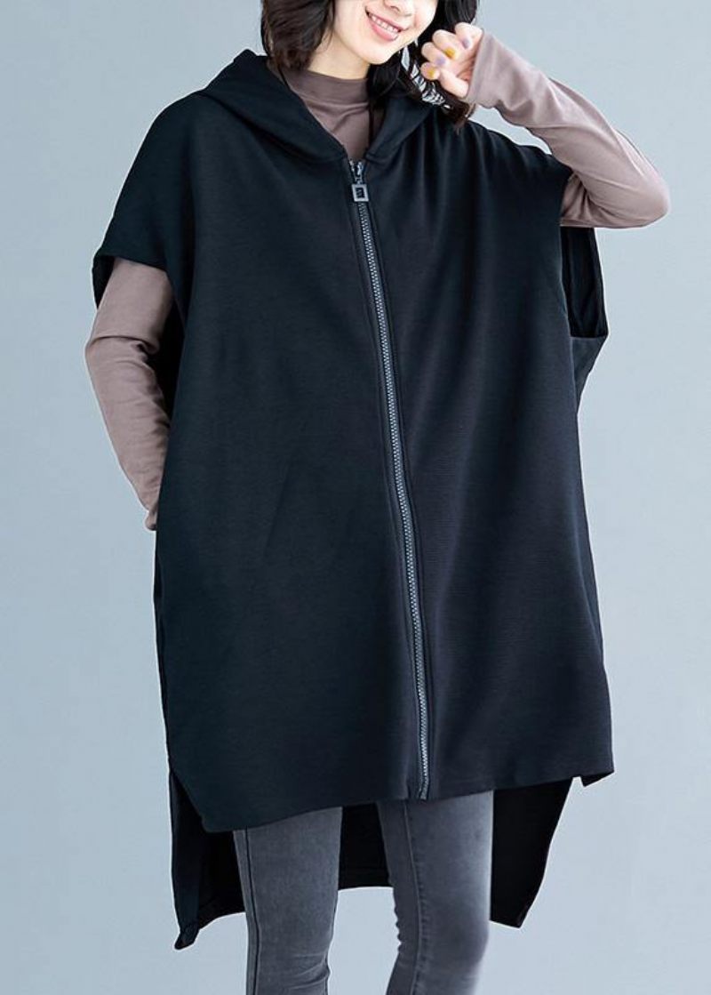 Boutique Plus Size Kläder Vinterjackor Höstjackor Svarta Hooded Cotton Coats