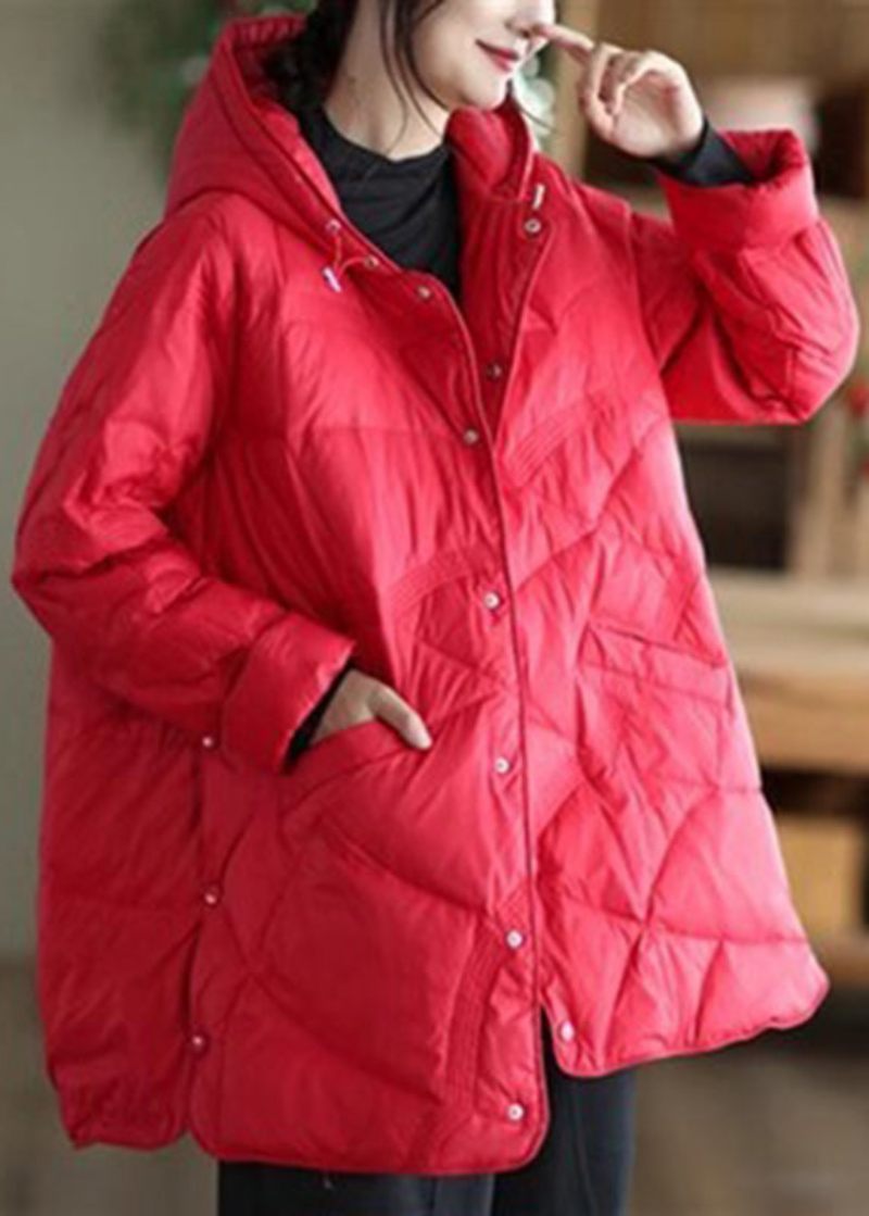 Boutique Red Oversized Fine Cotton Fyllde Hooded Parkas Winter