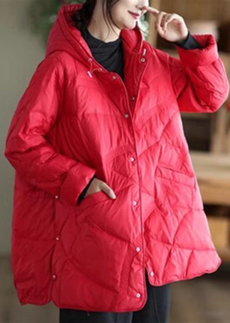 Boutique Red Oversized Fine Cotton Fyllde Hooded Parkas Winter - Dunjackor för kvinnor