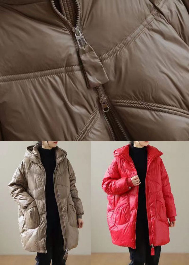 Boutique Röd Hooded Dragsko Duck Down Puffer Jacka Vinter - Dunjackor för kvinnor