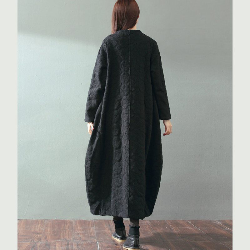 Boutique Röd Maxi Kappa Trendig Plus Size V-ringad Baggy Kappor Fin Jacquard Ull - Trenchcoats för kvinnor