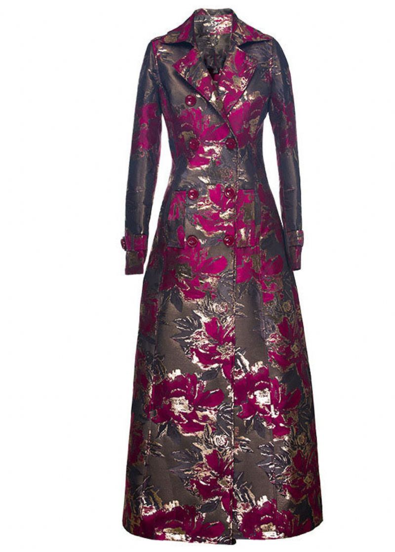 Boutique Rose Double Breast Print Fin Bomullsfylld Dam Trench Winter - Trenchcoats för kvinnor