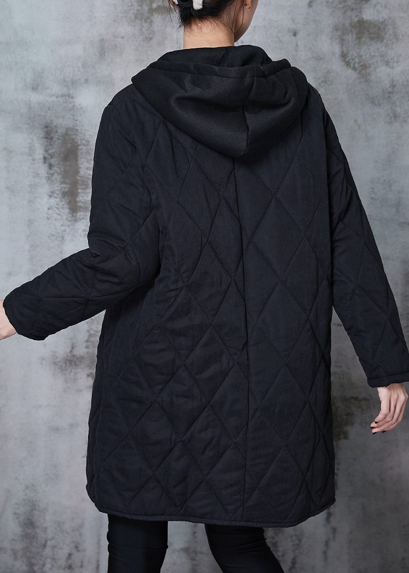 Boutique Svart Hooded Patchwork Fina Bomullsfyllda Jackor Spring - Vinterkappor för kvinnor