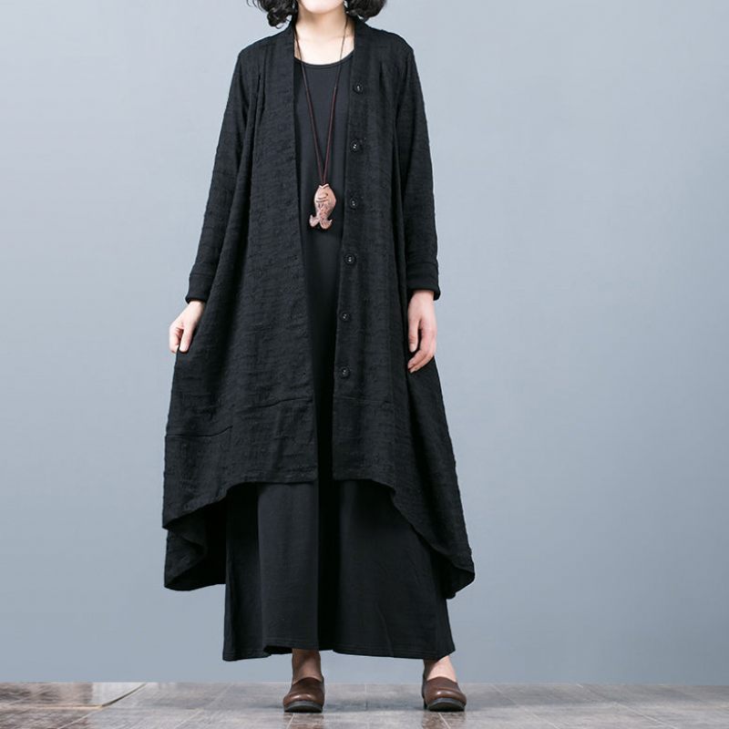 Boutique Svarta Jacquardrockar Oversize Baggy Stor Fåll Asymmetrisk Design Ytterkläder Dam Patchwork Maxi Coat - Trenchcoats för kvinnor