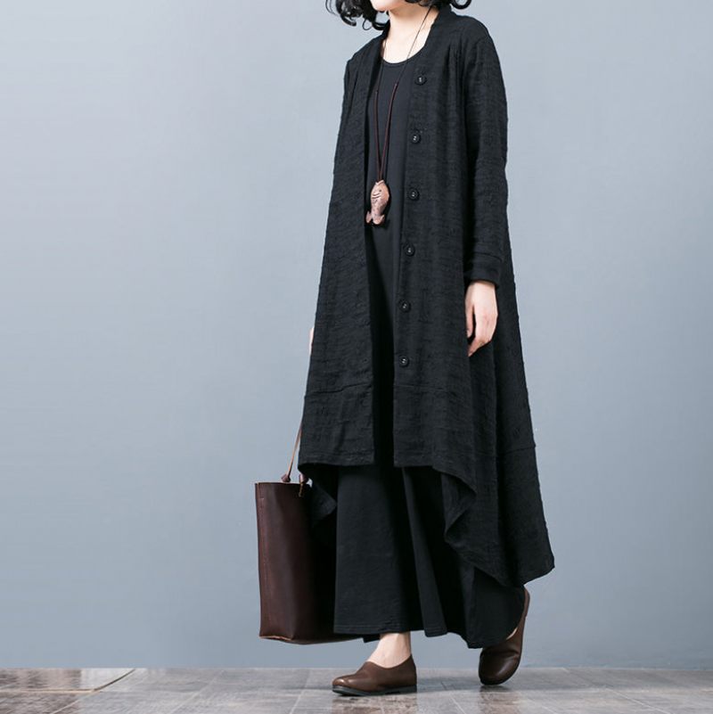 Boutique Svarta Jacquardrockar Oversize Baggy Stor Fåll Asymmetrisk Design Ytterkläder Dam Patchwork Maxi Coat - Trenchcoats för kvinnor