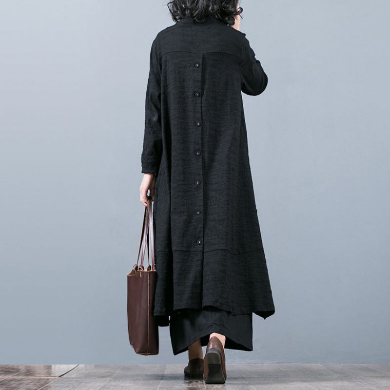 Boutique Svarta Jacquardrockar Oversize Baggy Stor Fåll Asymmetrisk Design Ytterkläder Dam Patchwork Maxi Coat - Trenchcoats för kvinnor