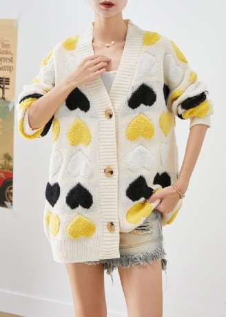 Boutique White Love Jacquard Button Down Knit Cardigan Fall