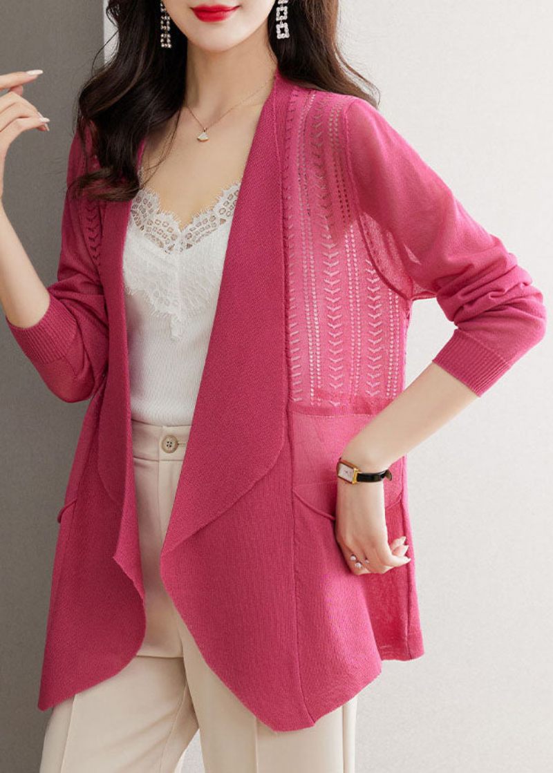 Brief Rose Notched Fickor Ice Size Stickade Cardigans Sommar - Rose