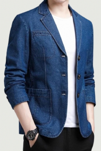 Brittisk Stil Fritid Slim Version Av The Trend Solid Denim Bekväm Blazer För Män