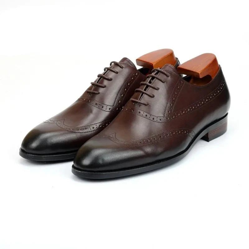 Brogue Oxford Män Klänning Skor Bröllop Best Man Sko Äkta Läder Handgjorda Designer Formella Män Original - Brun