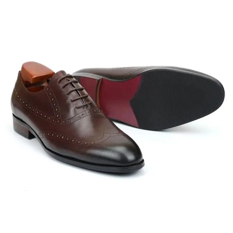 Brogue Oxford Män Klänning Skor Bröllop Best Man Sko Äkta Läder Handgjorda Designer Formella Män Original - Brun