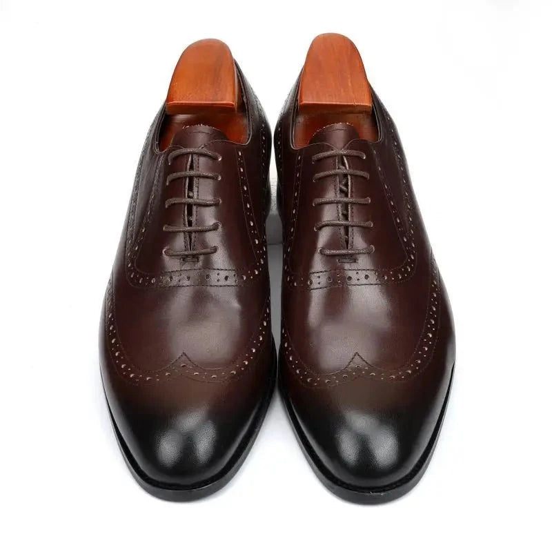 Brogue Oxford Män Klänning Skor Bröllop Best Man Sko Äkta Läder Handgjorda Designer Formella Män Original - Brun