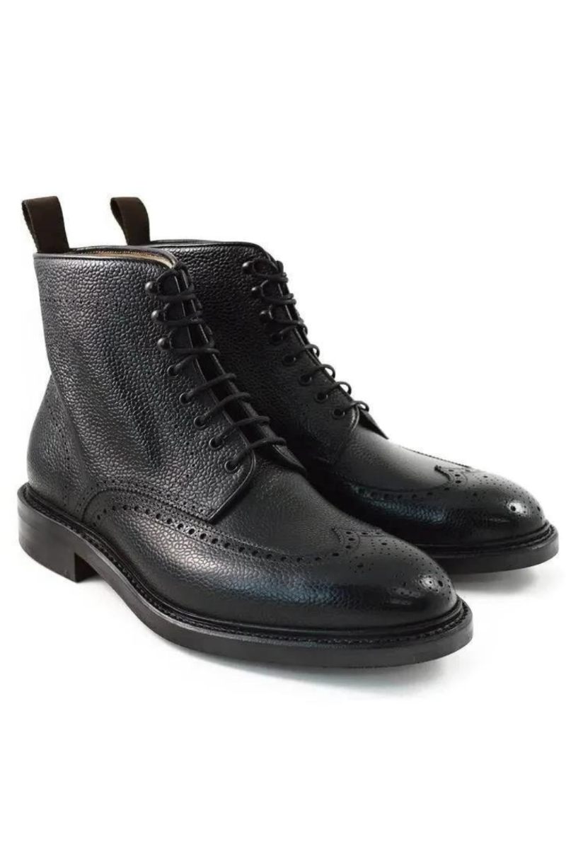 Brogue Snörning Vinter Män Stövlar Skor Add Velvet Work Boots Äkta Läder Designer Män Halkfria