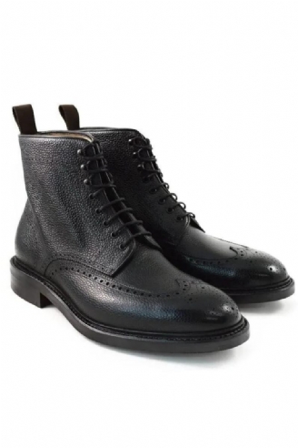 Brogue Snörning Vinter Män Stövlar Skor Add Velvet Work Boots Äkta Läder Designer Män Halkfria