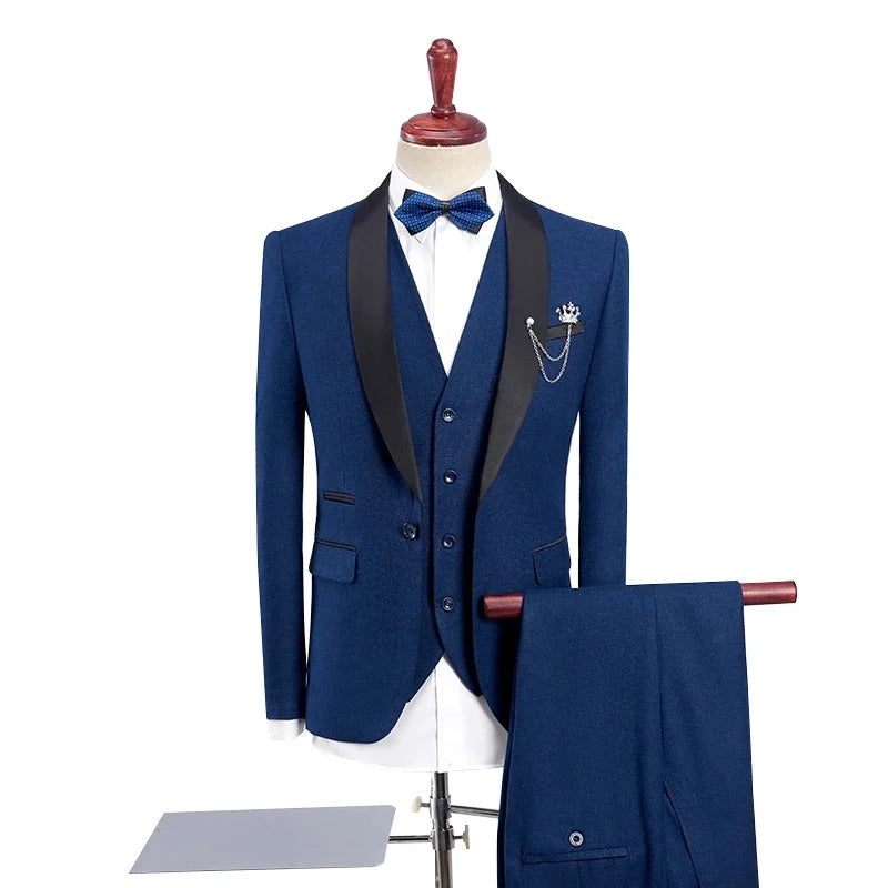 Bröllopssmoking För Män Med Byxor Design Svart Sjal Lapel Slim Fit Burgundy Blue Suit Herr - Blå