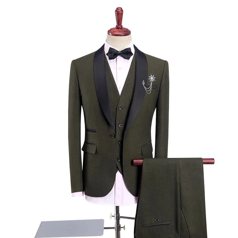 Bröllopssmoking För Män Med Byxor Design Svart Sjal Lapel Slim Fit Burgundy Blue Suit Herr - Blå