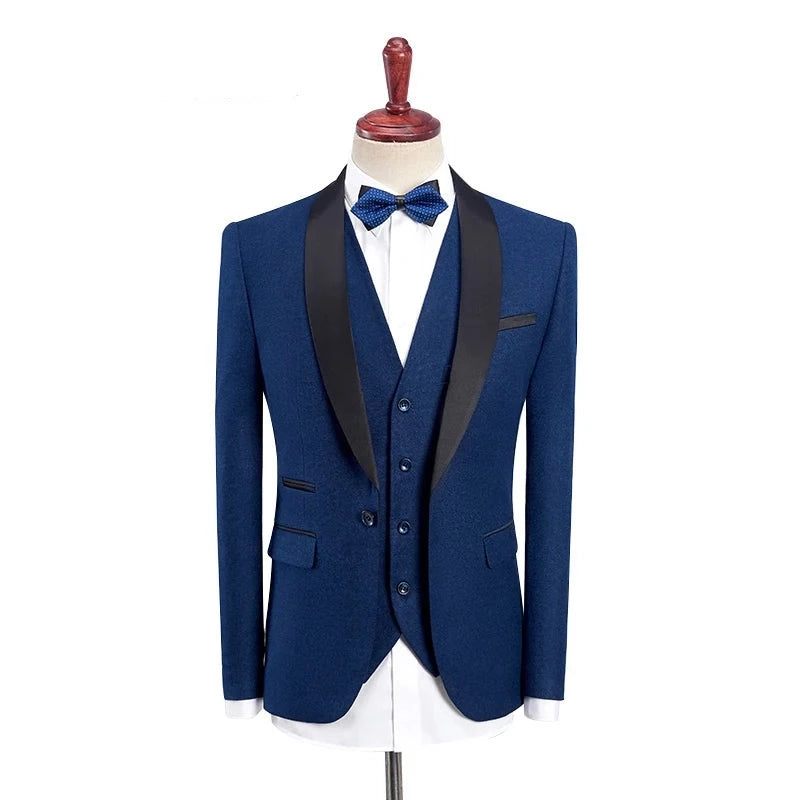 Bröllopssmoking För Män Med Byxor Design Svart Sjal Lapel Slim Fit Burgundy Blue Suit Herr - Blå